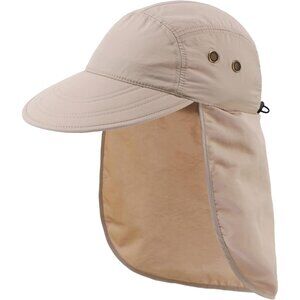 Men's Beige 100% Polyester Wide Brim Uv Protection With Neck Flap Fishing Hat